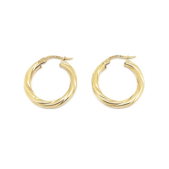 Hoop Earrings Italian 14K Gold Twist Rope - Picture 1 of 4